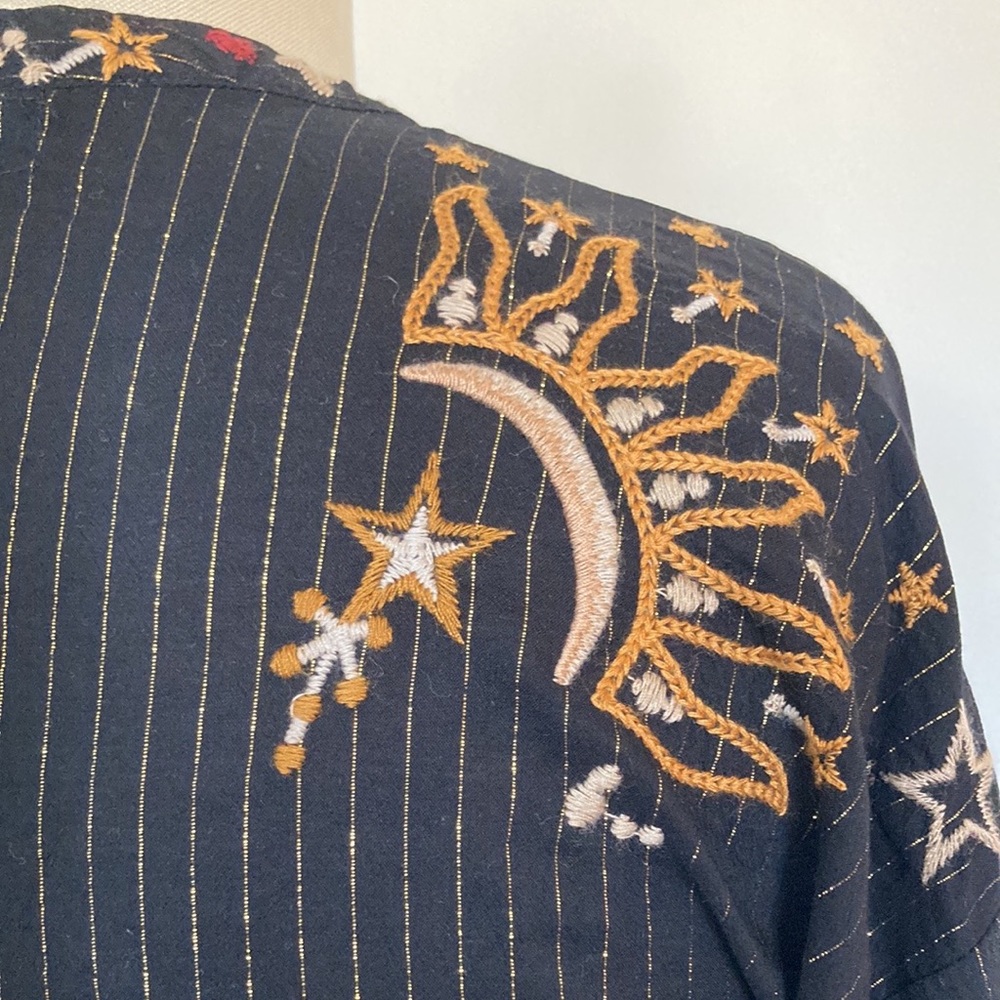 Johnny Was Astraea embroidered v-neck blouse, long sleeves, striped, boho, XS - Picture 11 of 15